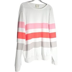 Fantastic Fawn Womens Medium Stripe Sweatshirt White Pink Stripe Long Sleeve USA